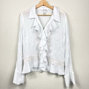 VTG White Peasant Top XL Boho Lace Pearl Buttons Pirate Fairygoth Steampunk